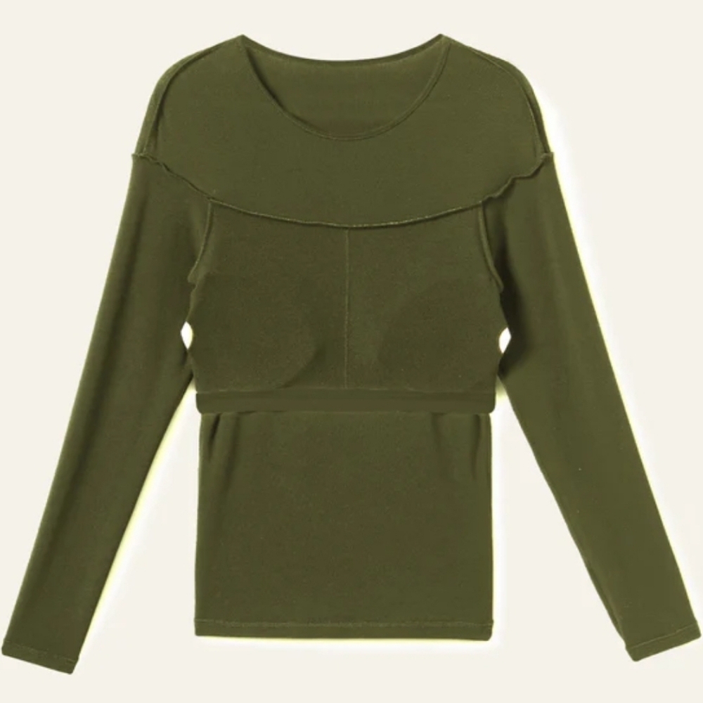 NWT OGL Tencel Wool Sheer Shoulder Brami Top - Olive - Picture 5 of 5
